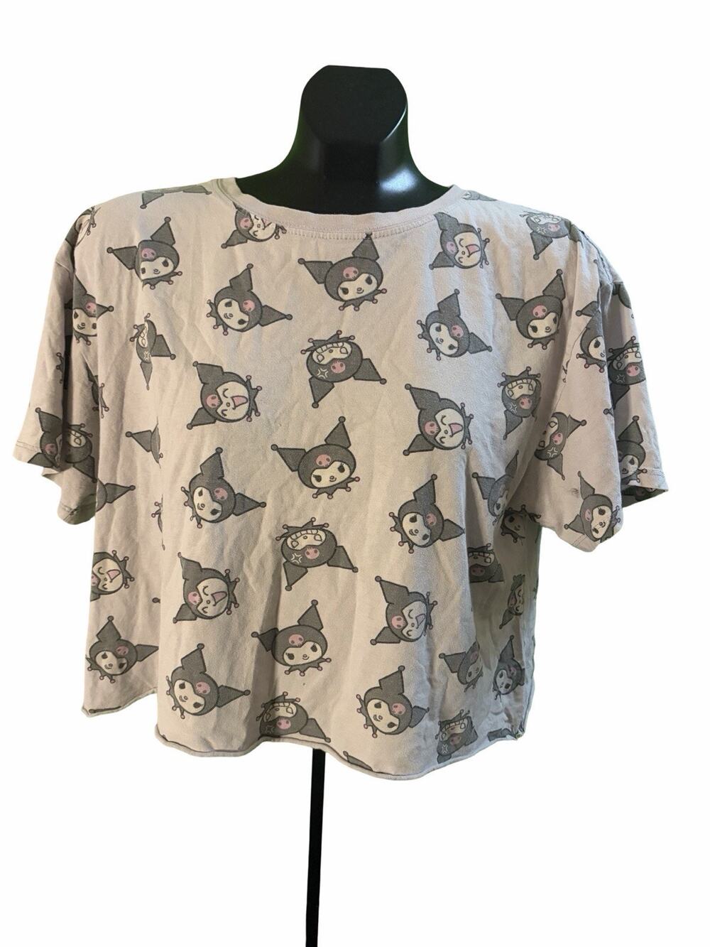 Sanrio Kuromi All-Over Print Cropped Tee – Gray (Size XL)